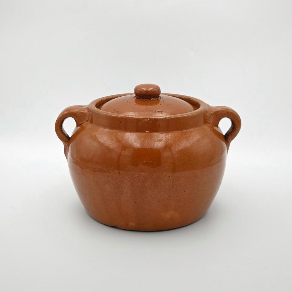 Vintage Medalta Style Bean Pot with Lid – Rustic Farmhouse Kitchen Decor